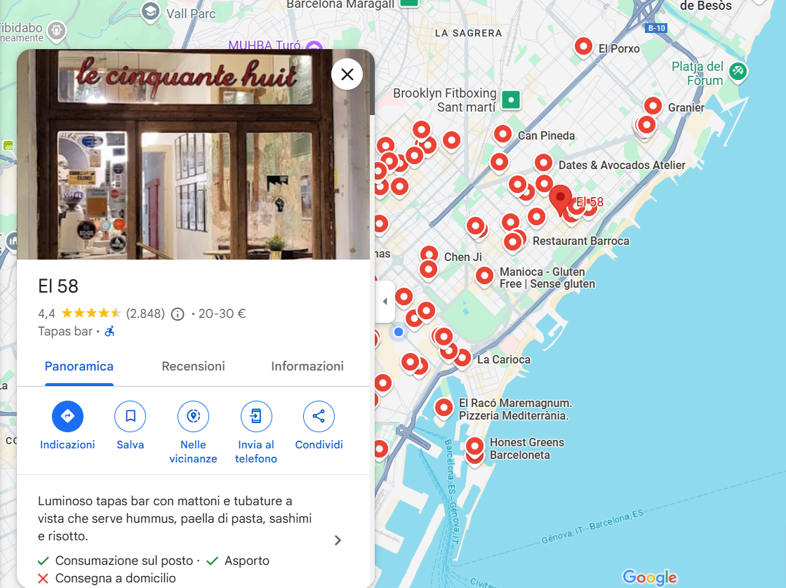 Mappa dei ristoranti senza glutine di Barcellona